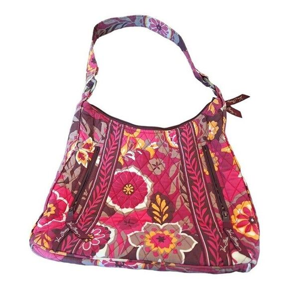 Vera Bradley Carnaby Lisa B. Shoulder Bag Purse Tote Magenta Floral Quilted - Picture 1 of 8